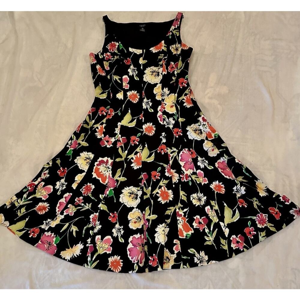 Chaps Black Fit and Flare Floral Pattern Midi Dress Size 6 Summer Dress